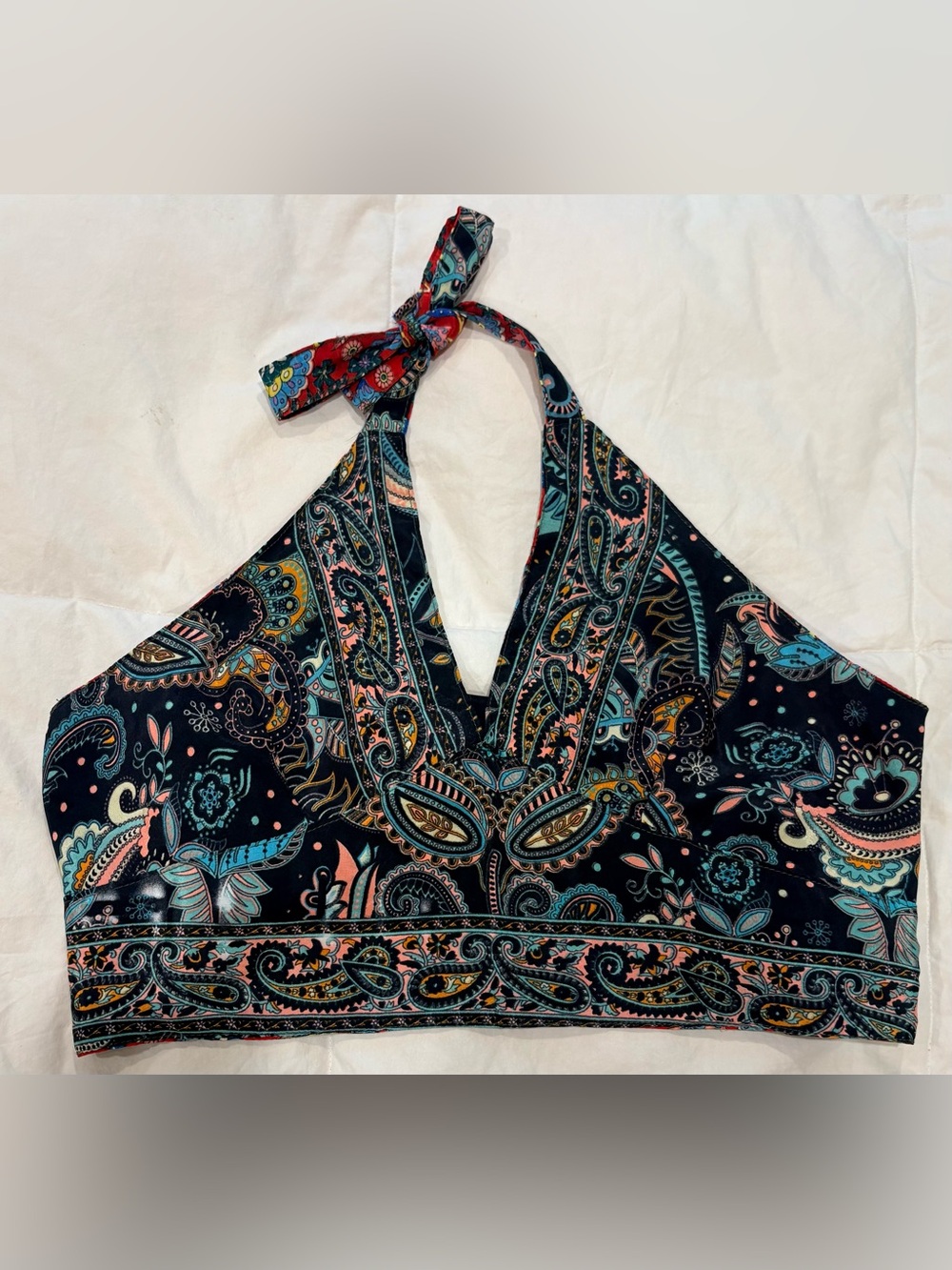 Farm Rio Reversible Halter Scarf Top Medium Boho Resort - Picture 4 of 6